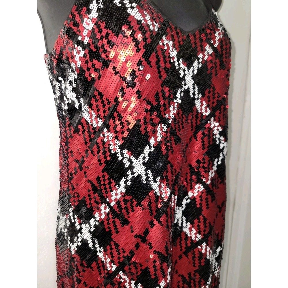 Michael Michael Kors Sequined Slip Dress Plaid Red And Black Size XS - Picture 2 of 10